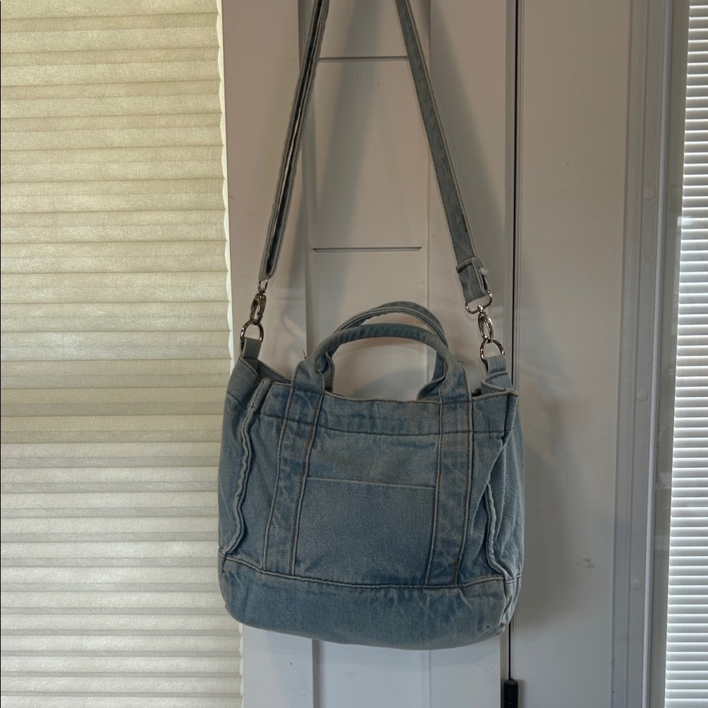 Light Blue Denim Crossbody Bag with handles and Removable Strap - Picture 3 of 13